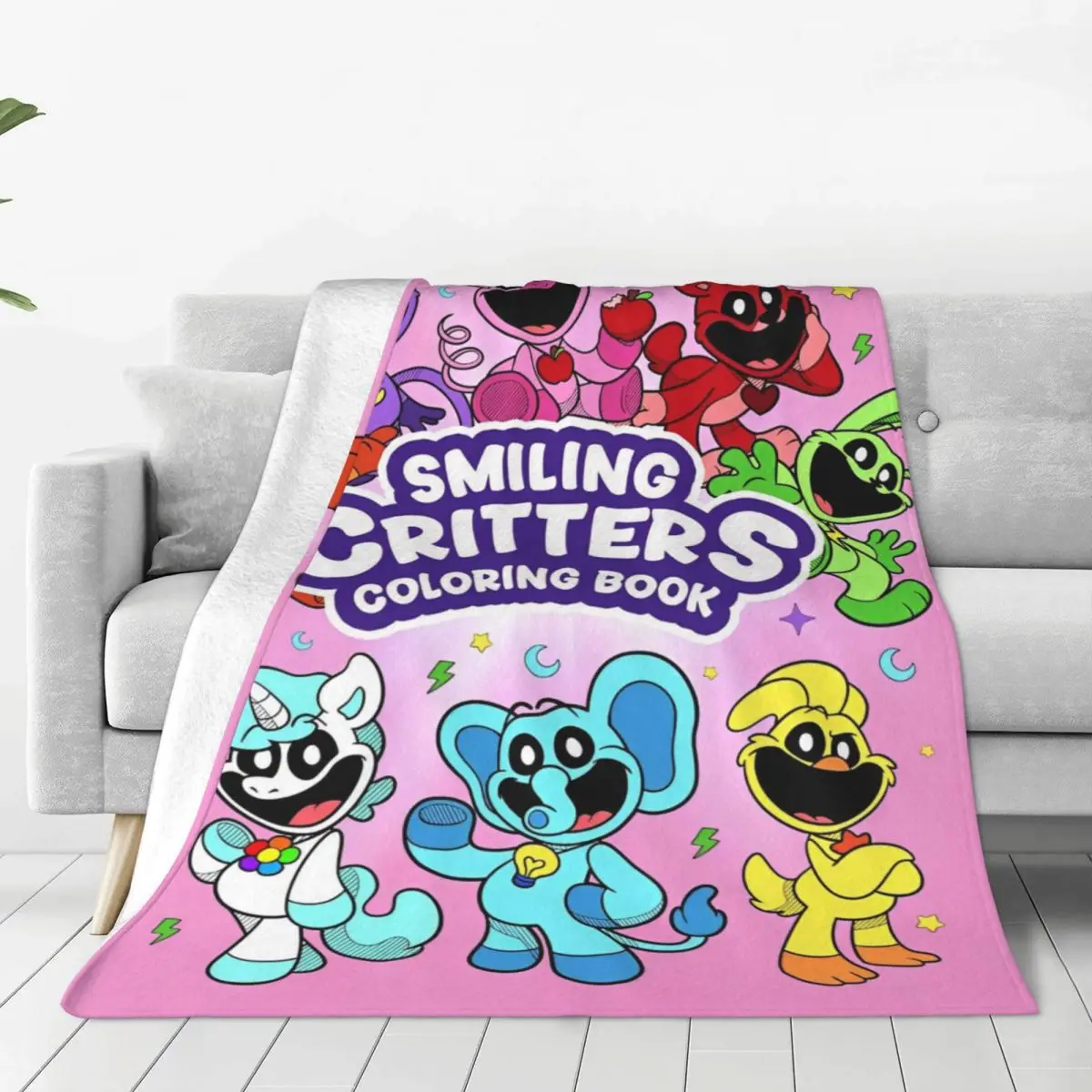 S-Smiling Critters Flannel Blankets Cartoon Catnap Dogday Video Game Soft Throw Blanket for Bed Decorative Bedspread Bed Cover