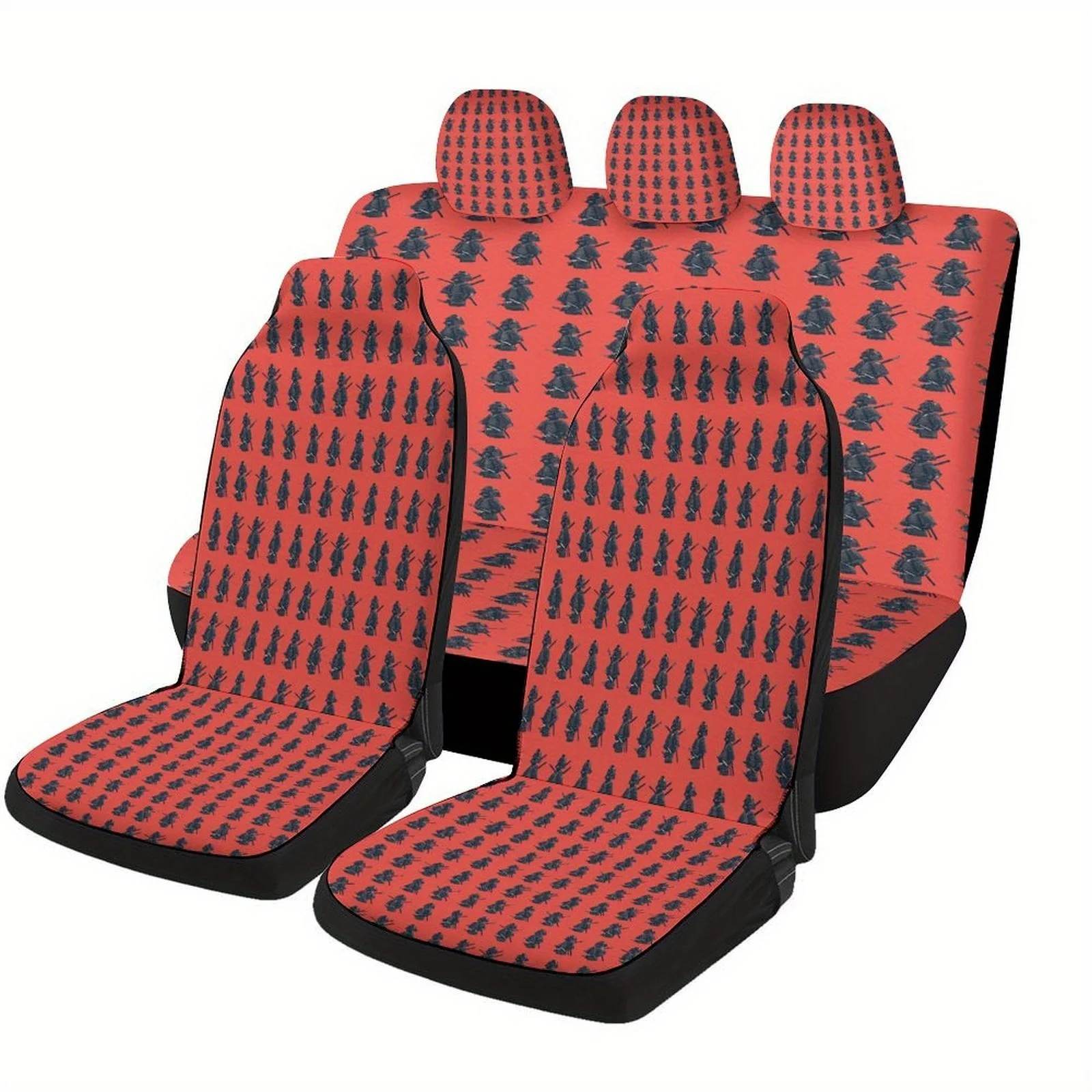 Set Of Car Seat Covers Featuring A Ninja Pattern, Suitable For Various Vehicles. Stylish And Unique, This Complete Set Includes