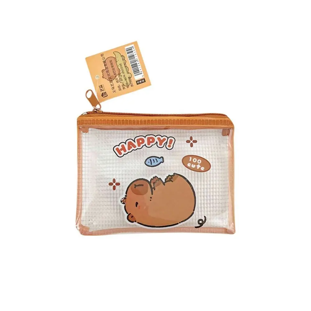 กระเป๋าสตางค์ dompet koin capybara แบบมีซิปกระเป๋าใส่บัตรเครดิต PVC กระเป๋าใส่เงินโปร่งใสลายการ์ตูน Capybara