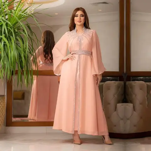Lyxig arabisk muslimsk kvinna diamanter abaya maxiklänning kalkon dubai brud kväll bröllopsfest jalabiya kaftan marockansk klänning kaftan 10 best sales Marockansk brudklänning - №10