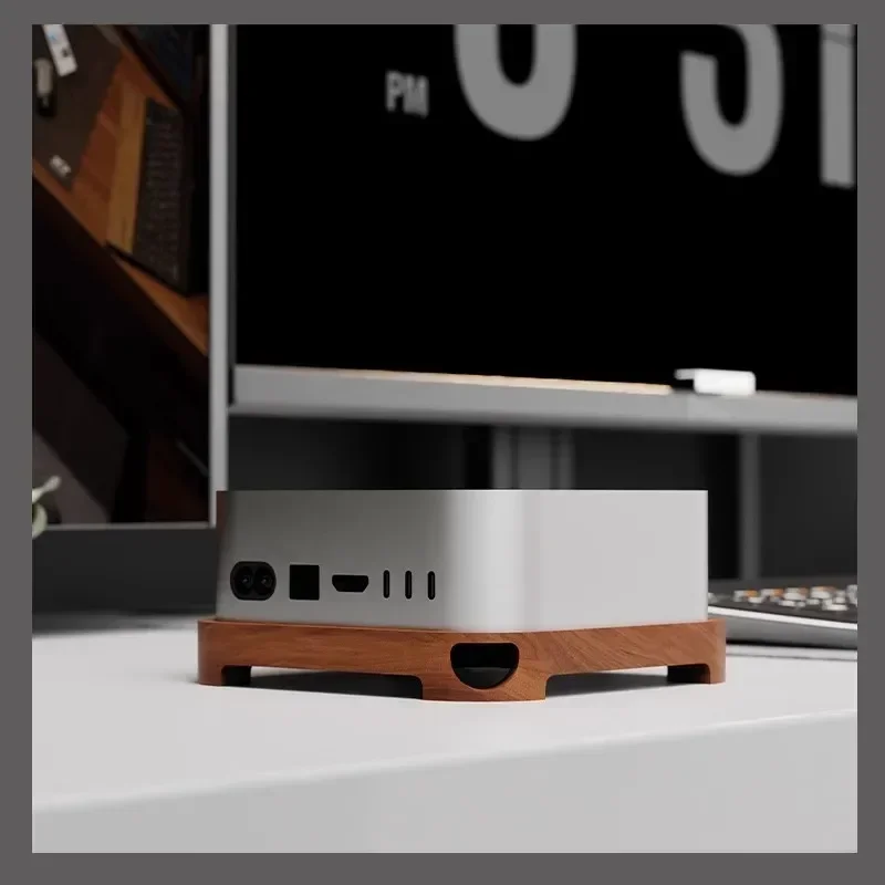 Support en bois massif anti-poussière pour Mac Mini M4, trou de bouton d'alimentation, base en noyer, hôte Apple 2024