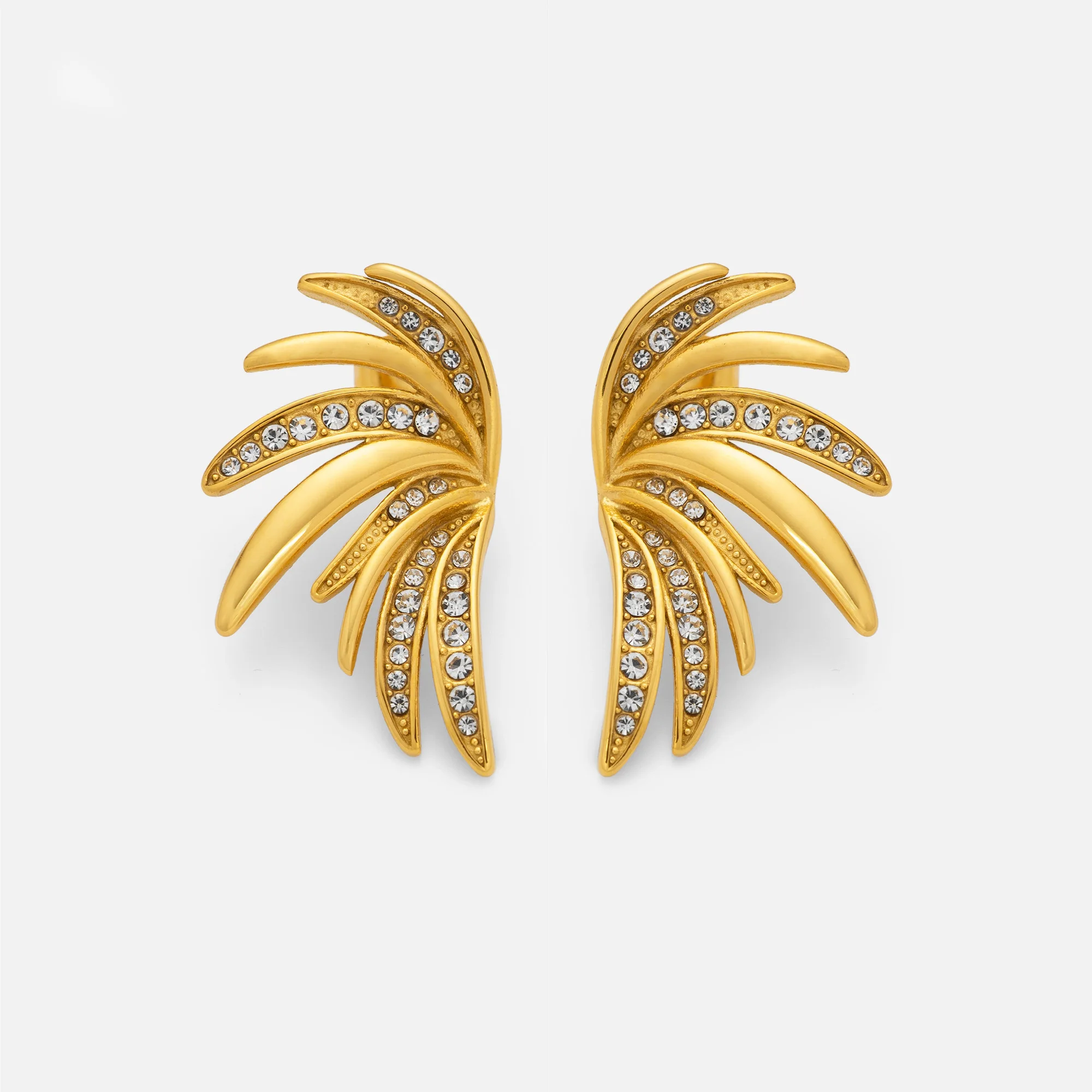 DASEIN Summer Classical Indian Feather Blingbling Zircon Earrings 18k Gold Plated Hypoallergenic Stainless Steel Tarnish Free