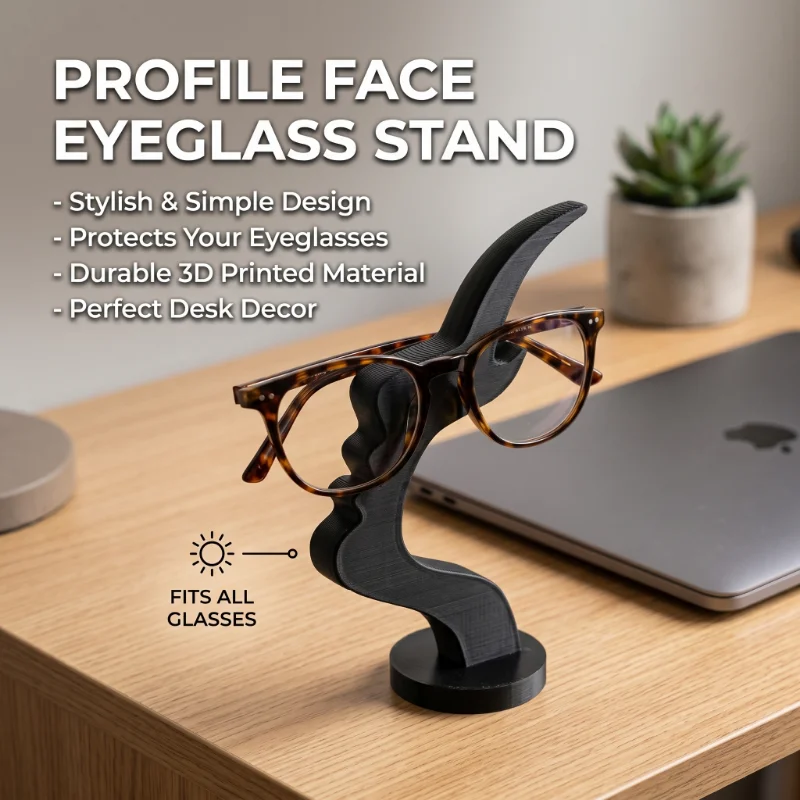 Minimalist Human Profile Eyeglass Holder 3D Printed Side Face Stand for Glasses Fun Practical Desk Line Art Decor Ornament