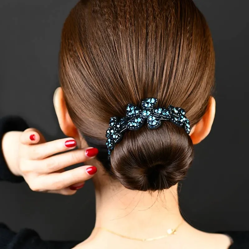 Rhinestone Hair Bun Claws Holders Crystal Rhinestones Nest Bud Hair Claws Crabs Clips Maker Bun Hairgrip for Bezel Ponytail