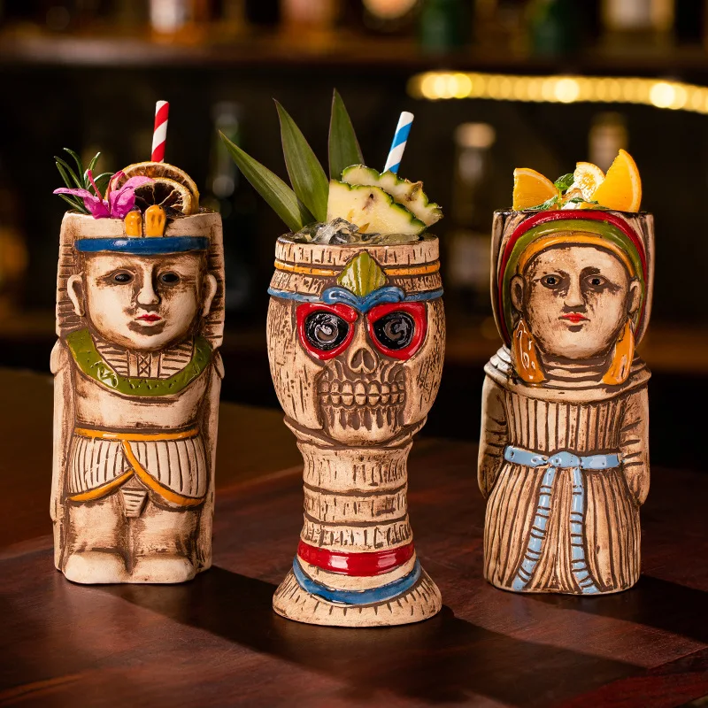 Hawaiian Tiki Cup Cocktail Cup Ancient Egypt Series Creative Ceramic Cup Bar Wine Glass Tiki Bar Ornaments Personalized Gift