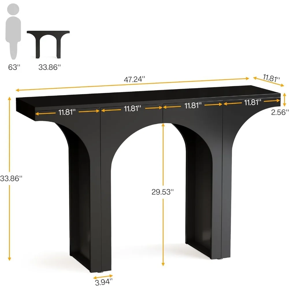 47 Inch Entrance Console Table, Wooden Sofa Table Behind Arched Base Sofa, Narrow Hallway Table, Modern Foyer Decorative Table