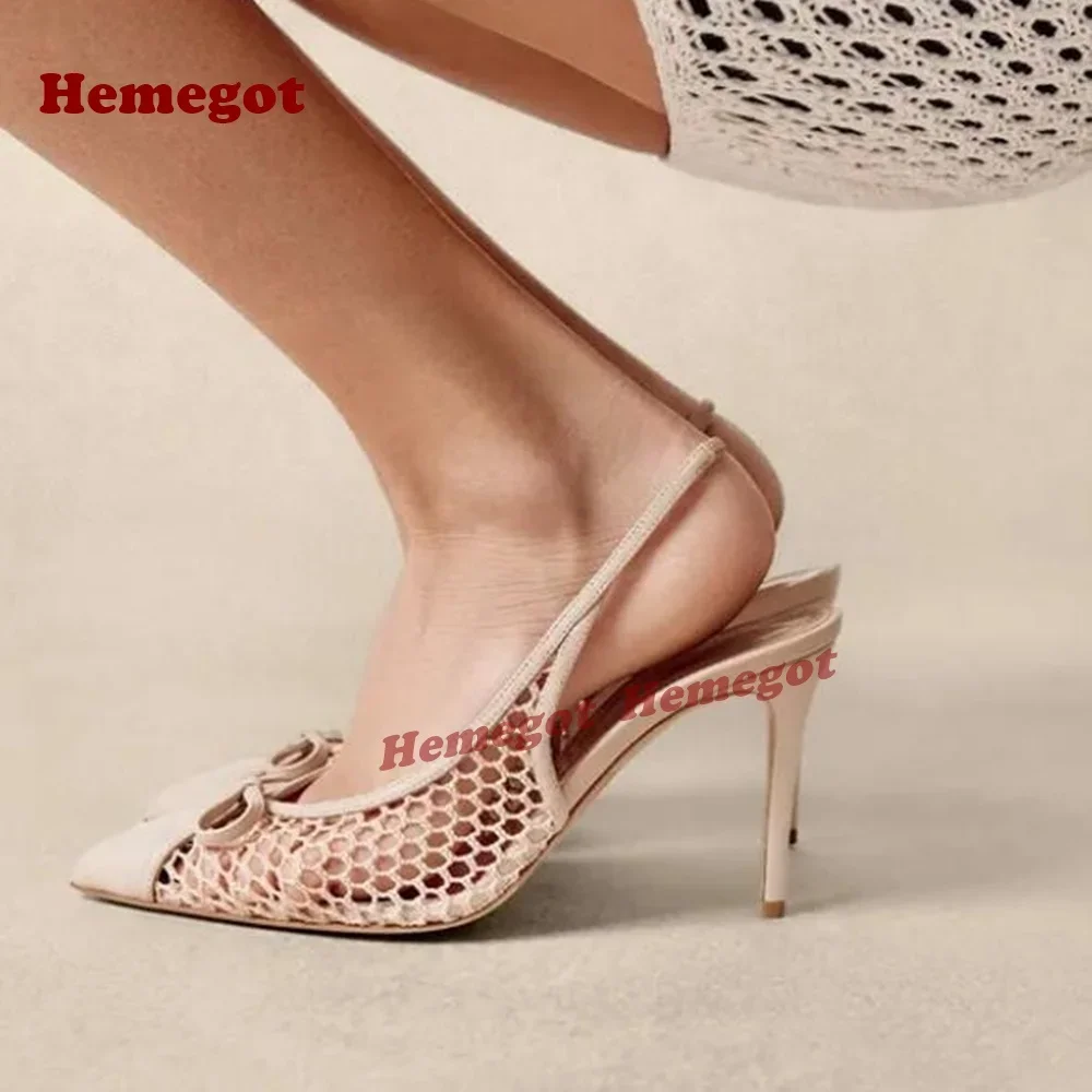 

Air Mesh Slingback Pumps Pointy Toe Splicing Butterfly-Knot Stiletto Heels Women's Sandals Slip On 2025 New Summer Luxury Sexy