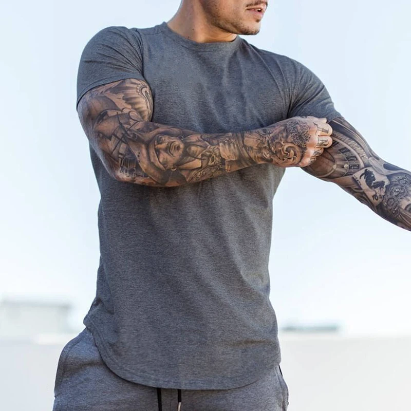 Plain Clothing Fashion T-Shirt Men Cotton Breathable Fitness Men Short Sleeve  Gym Summer Tight Tee Homme Casual and Comfortable