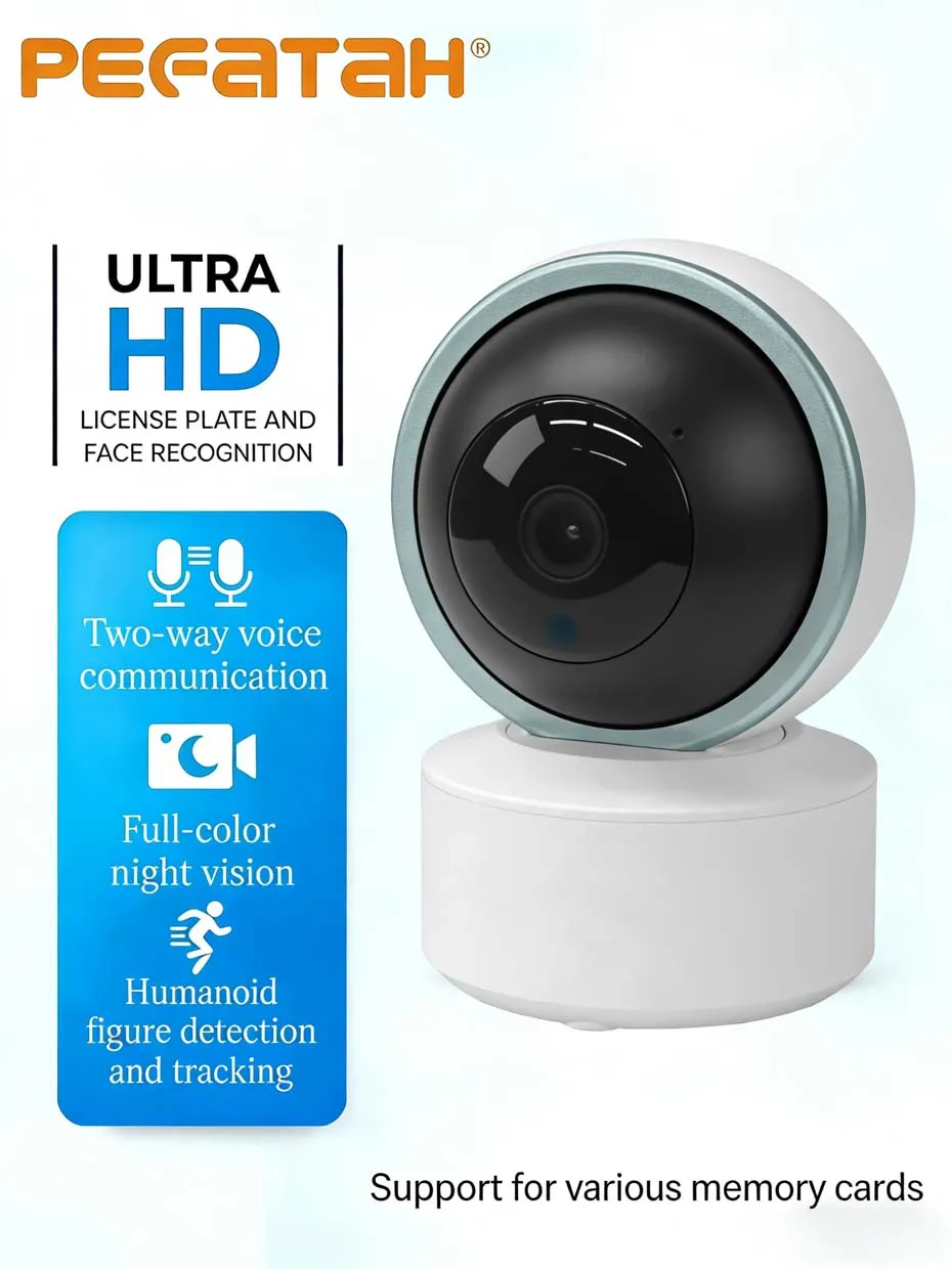 

PEGATAH Tuya Smart 360 ° PTZ-камера видеонаблюдения с ИИ-отслеживанием движения – монитор для детей/домашних животных/дома, двусторонняя связь, четкое ИК-ночное видение