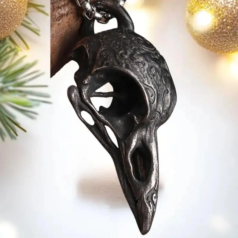 العتيقة على غرار الشمال الغراب الجمجمة قلادة الرجال قلادة، مجوهرات الطيور المخصصة، هدية رمز محظوظ