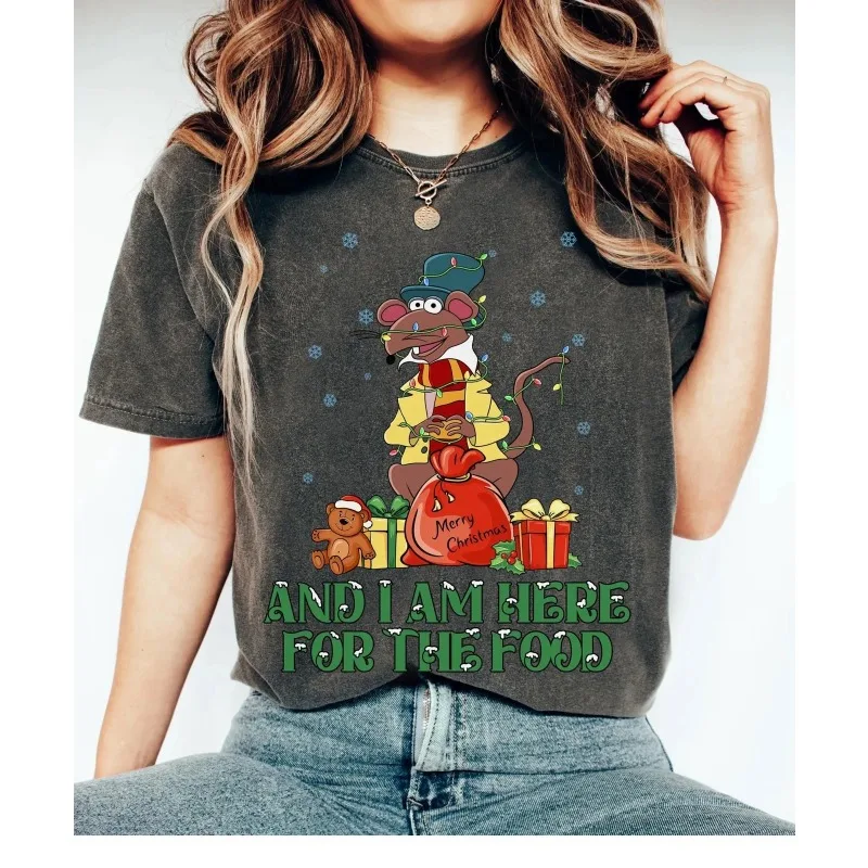 디즈니 인형 크리스마스 캐롤 곤조와 리조 크리스마스 퓨어 코튼 티셔츠 사계절 뉴 유니섹스 캐주얼 패션 스트리트웨어