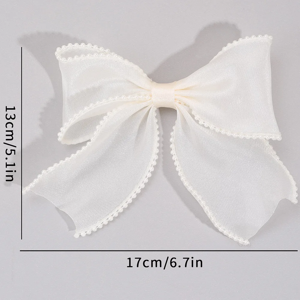 Sweet Girls Pearl Hair Clip Shining Satin Bow Hairpins Kids Elegant Ponytail Clips Korean Headpiece Hair Accessories