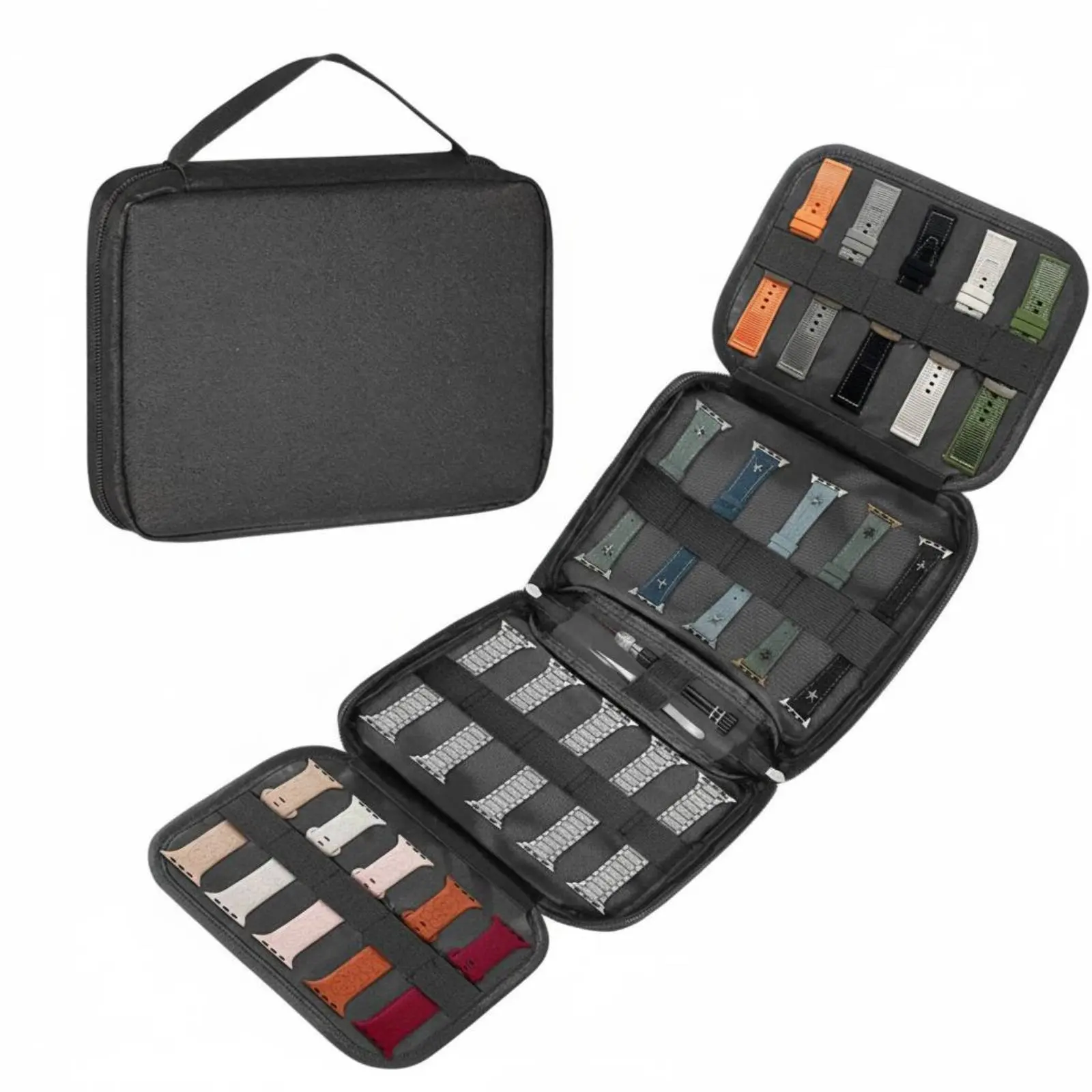 20 Slot Strap Organizer Long-Lasting Polyester Watch Band Storage Bag Watch Strap Carrying Case Portable Space Saving