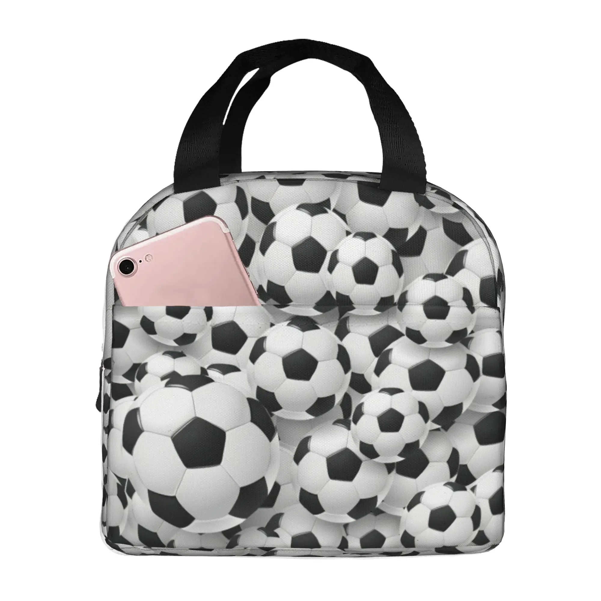 Cool Soccerly Footbally Print  Thermal Insulated Lunch Bag Women  Portable Lunch Tote for School Office Outdoor Storage Food Box