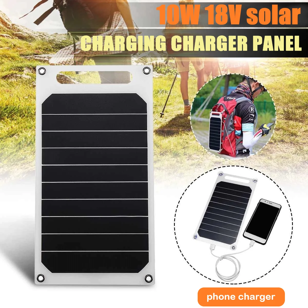 GGJ 10W 18V Flexible Solar Panels USB Mobile Phone Charging Home Power Supply Portable Solar Cell Kit Outdoor Camping Power Bank