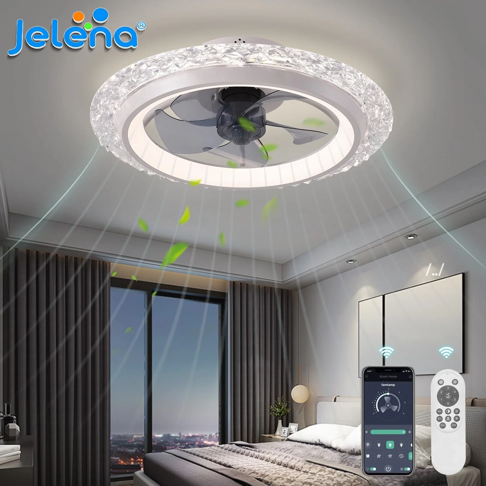 Ventilateur de plafond silencieux moderne avec lumière, télécommande, 6 vitesses, lumière LED, ventilateur intelligent, lustre de plafond, décoration de salon, décoration de la maison