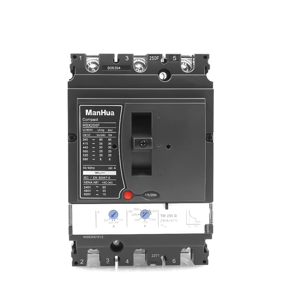 Manhua  CE Certificated MCCB Breaking Capacity 36kA  Adjustable current  250A 3P Triple poles  HSX-250F(NSX series) Moulded Case