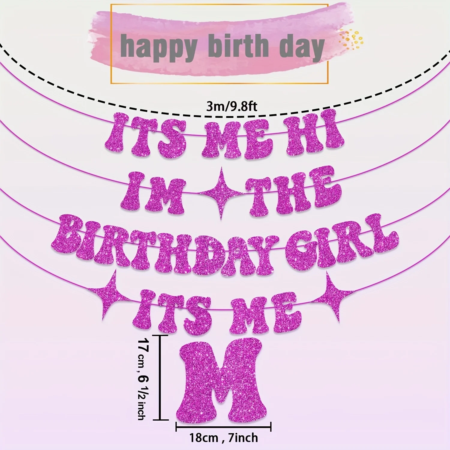 Its Me Hi Im The Birthday Girl Its Me Banner, NO-DIY Glitter Iridescent Taylor Singer Birthday Decorations Banner, Its A Girl Ga