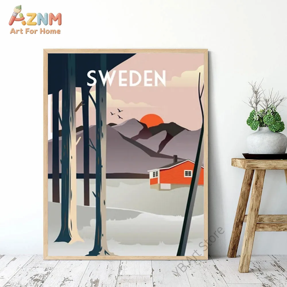 AZNM Vintage Tropical Coastal Travel City Canvas Print Corsica Monaco Lanzarote Beach Palm Sunset Landscape Wall Poster Unframed