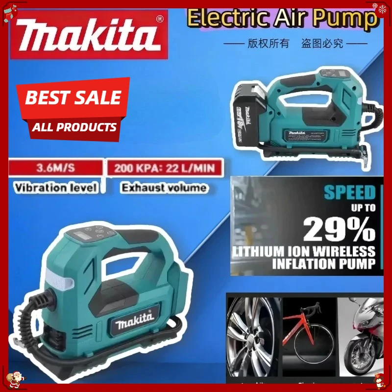 

Беспроводной электрический воздушный насос Makita с цифровым дисплеем, портативный компрессор для накачки шин автомобиля, велосипеда, мячей