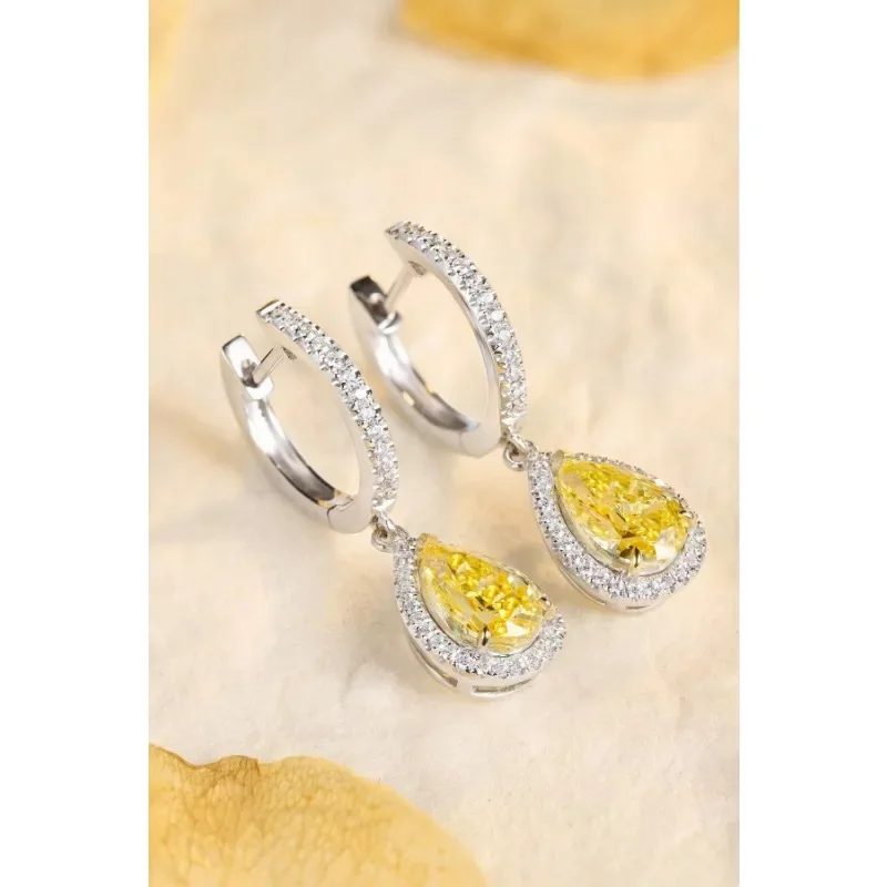 Ruihe New Classic Style 18k Gold Gems Simulated Diamond Zirconia Yellow Pear Shape Earrings Women Jewelry Ladies Party Gift