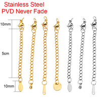 10pcs Never Fade PVD Stainless Steel Extended Chain With Lobster Clasps Extension Extender Tail Chain For Diy Jewelry Making