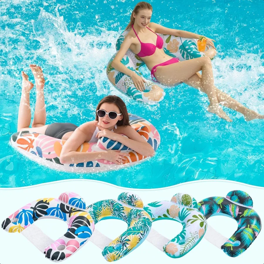 

4 Pack Pool Floats Adult Pool Floaties for Adults with Two Cup Holders Iatable Pool Floats Chairs Lake Floats for Adults Toys A