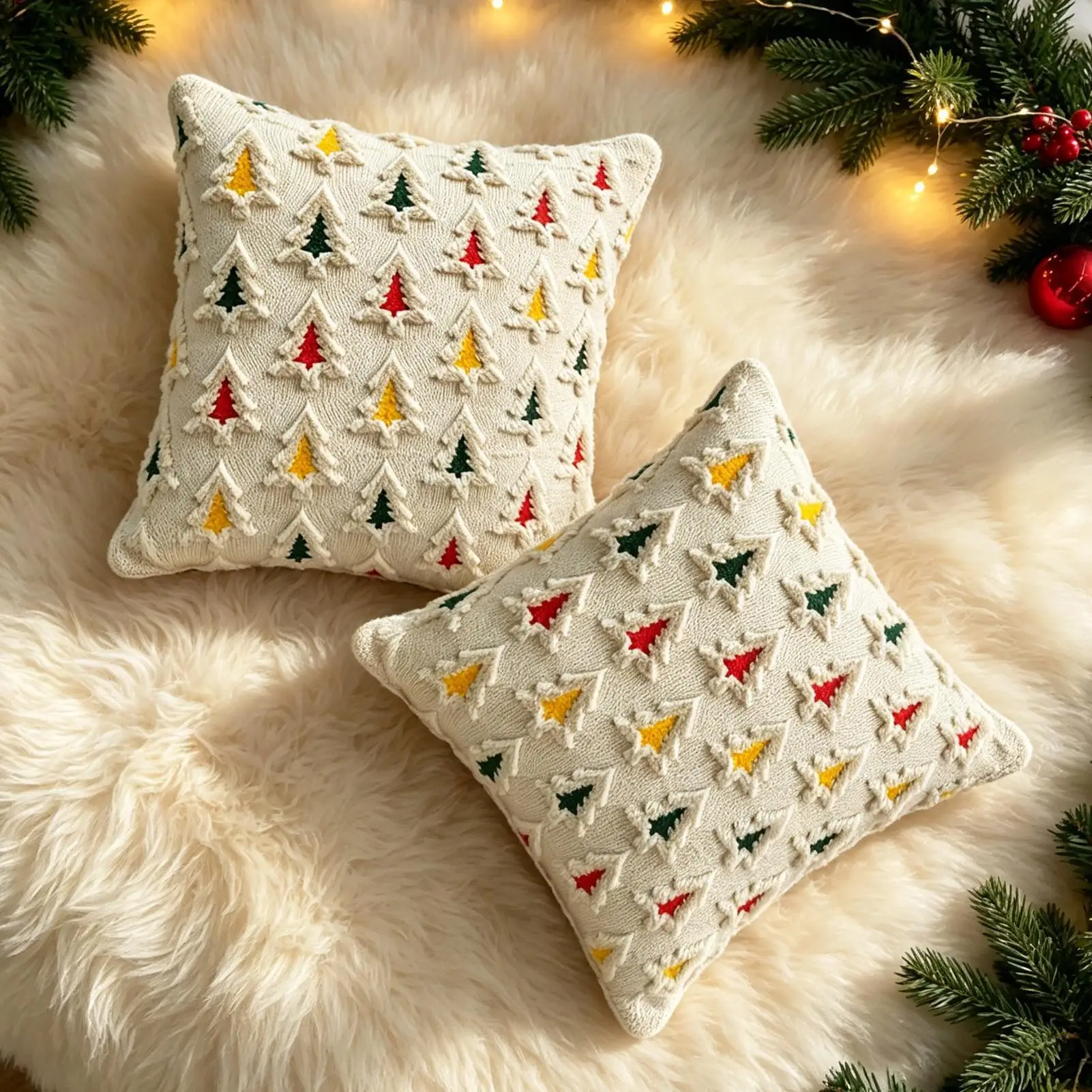 2pcs Christmas Throw Pillow Cover 45x45cm Cute Farmhouse Pillowcase Christmas Tree Pattern Pillow Cover For Bedroom Sofa Couch