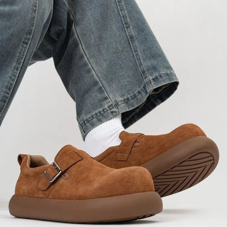 Full Cover Buckle Loafers for Men Women, Vintage Thick Sole Height Increasing Loafers, Couple Commuter Casual Wide Toe Shoes