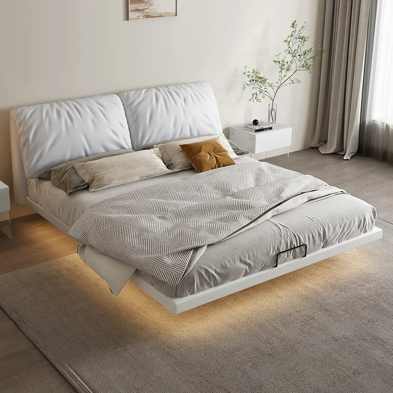 

y Luxury Premium Bedroom Furniture Suspended Bed Solid Wood Frame King Size Leather Upholstered Bed