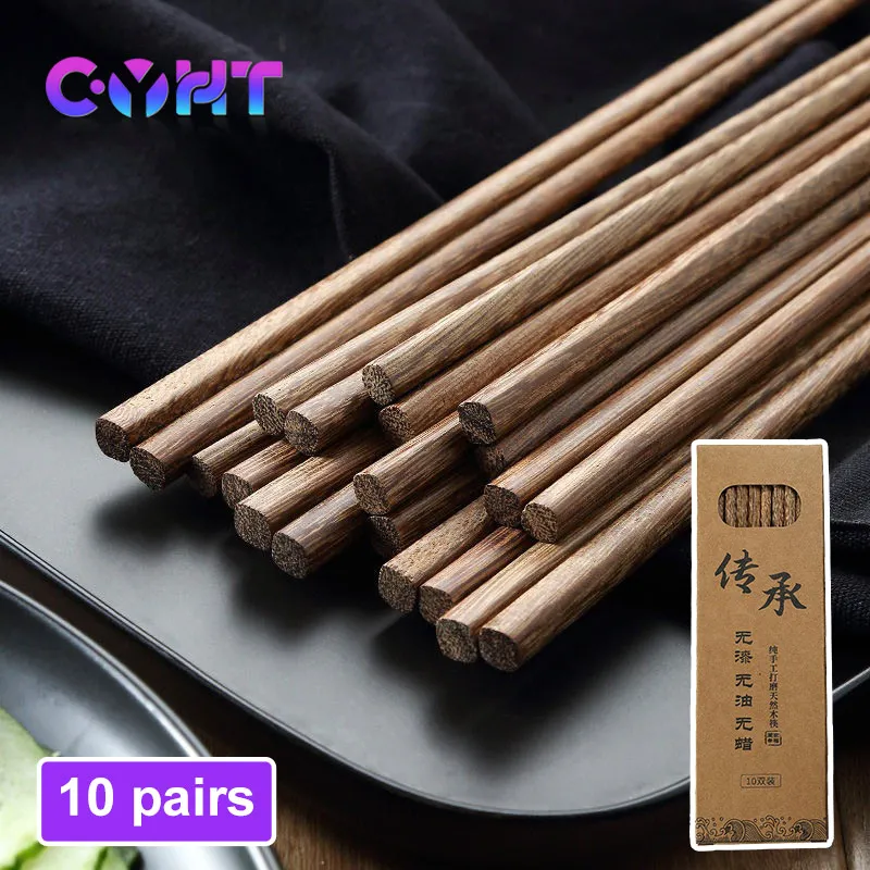 10 Pairs Chopsticks Reusable Natural Rosewood Healthy Chinese Wooden Chop Sticks Sushi Food Stick Tableware Kitchen Utensils New