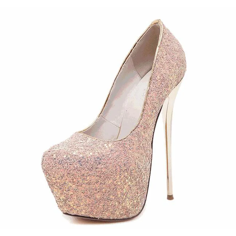 Bling Sequined Pumps Women 16CM High Heels 6CM Platform Shoes Stilettos Elegant Ladies Party Shoes Large Size 43 44 45 WSH5204