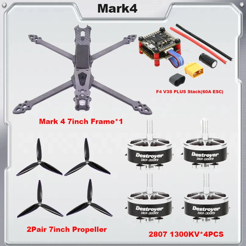 

Mark4 Mark 4 7inch 295mm FPV Carbon Fiber Frame F4 V3S PLUS Stack BLS 60A ESC 2807 1300KV Brushless Motor 7040 propeller RC Kit