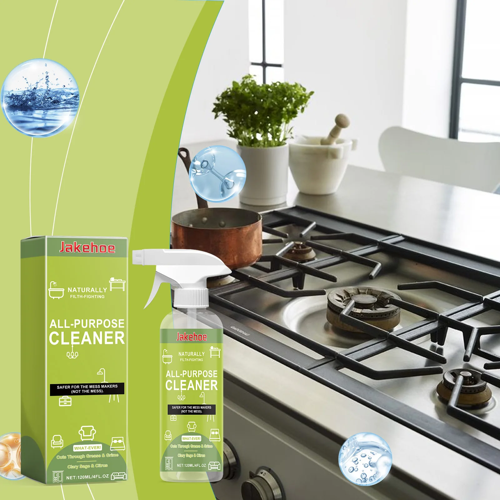 

120ml Multi-Surface Cleaner Spray for Kitchen & Bathroom - All-Purpose Degreaser for Tiles, Countertops & Stains, Gentle Formula