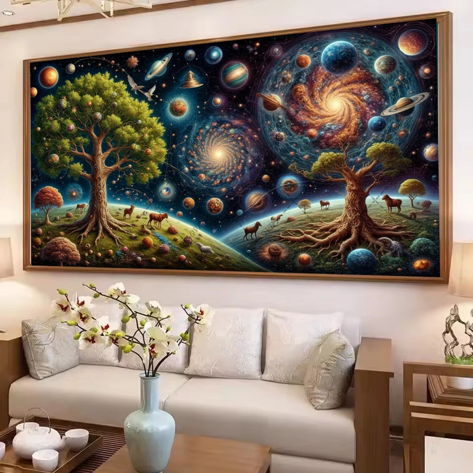 5D DIY Full Round Square Cattle Diamond Painting Embroidery Cosmic Planet Starry Sky Tree Rhinestone Cross Stitch Home Decor