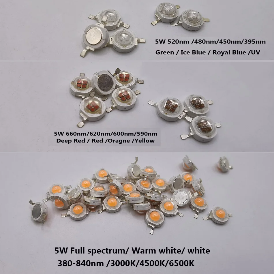 5W High Power LED chip Lamp Bulbs SMD COB Diodes White UV IR Green Blue Full spectrum 395nm 365nm 850nm 940nm Light Beads DIY