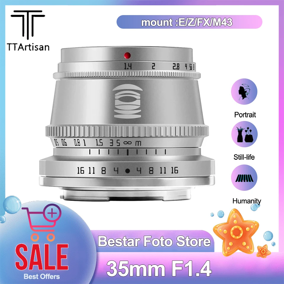 

Объектив TTArtisan APS-C 35 мм F1.4 с большой диафрагмой для Fuji X-A2 X-T30 Canon M5 Sony A6000 Nikon Z50 Leica T Sigma FP