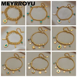 MEYRROYU 316 Stainless Steel Turquoise Butterfly Star Tassel Multilayer Chain Bracelet for Women Wedding Jewelry Beach брелок
