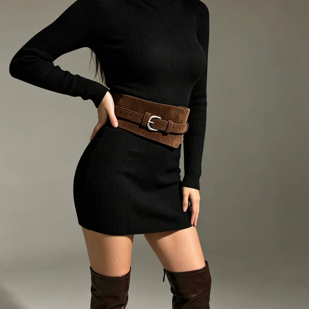 European and American style suede velvet strap waist cincher women's vintage hundred match dress wide waist belt fashion stretch