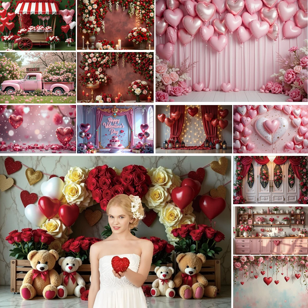 

MOON.QG Valentine's Day Decorations Backgrounds For Photographs Circus Heart Balloon Heart Backdrop Girl Poster Photo Studio