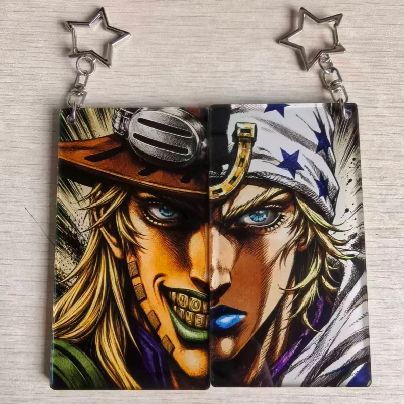 10cm JoJo Steel Ball Run Acrylic Keychain Anime Character Gyro Zeppeli Johnny Joestar Pendant for Couple Friends Backpack Decor