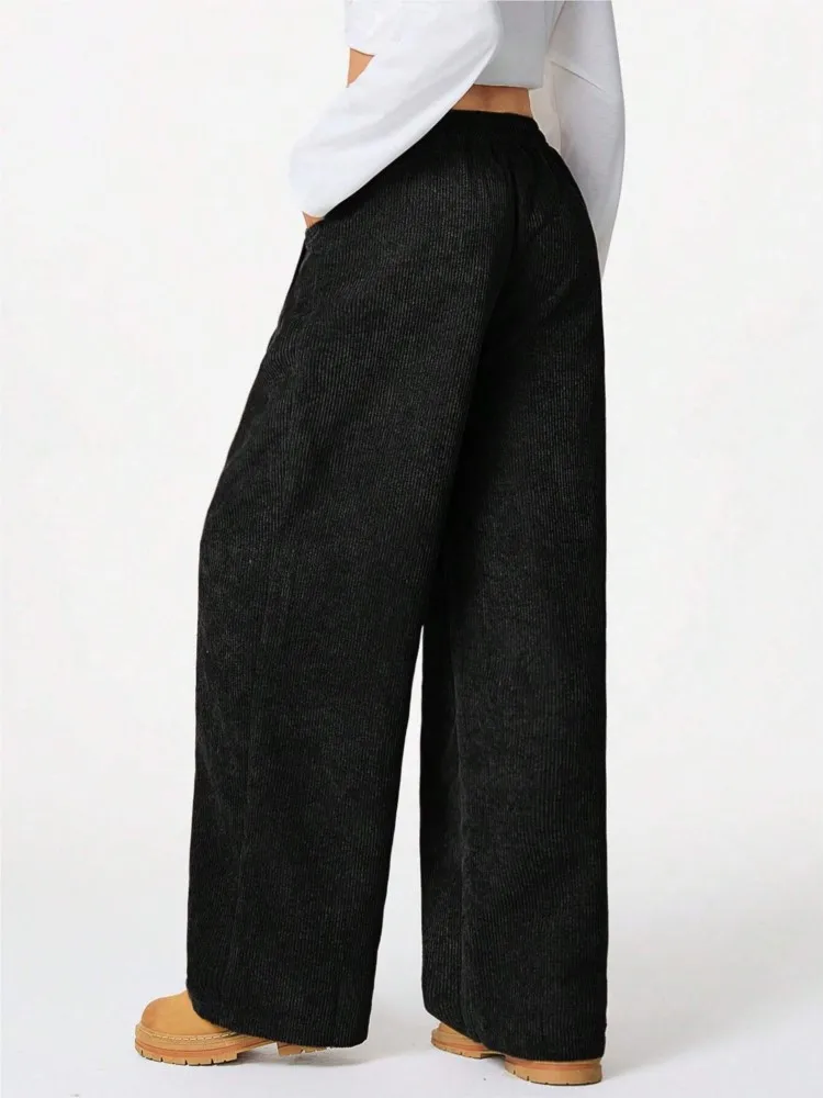 Pantaloni a gamba larga con coulisse drappeggiata Primavera Autunno Nuove donne Indossano pantaloni pigri a vita alta casual versatili con coulisse in vita