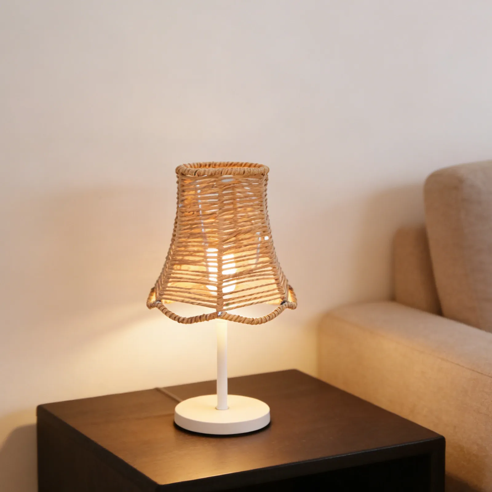Boho Woven Lamp Shade Handwoven Paper Rope E27 Socket Lightweight Small Rattan Shade for Bedside Reading Bathroom Ambient