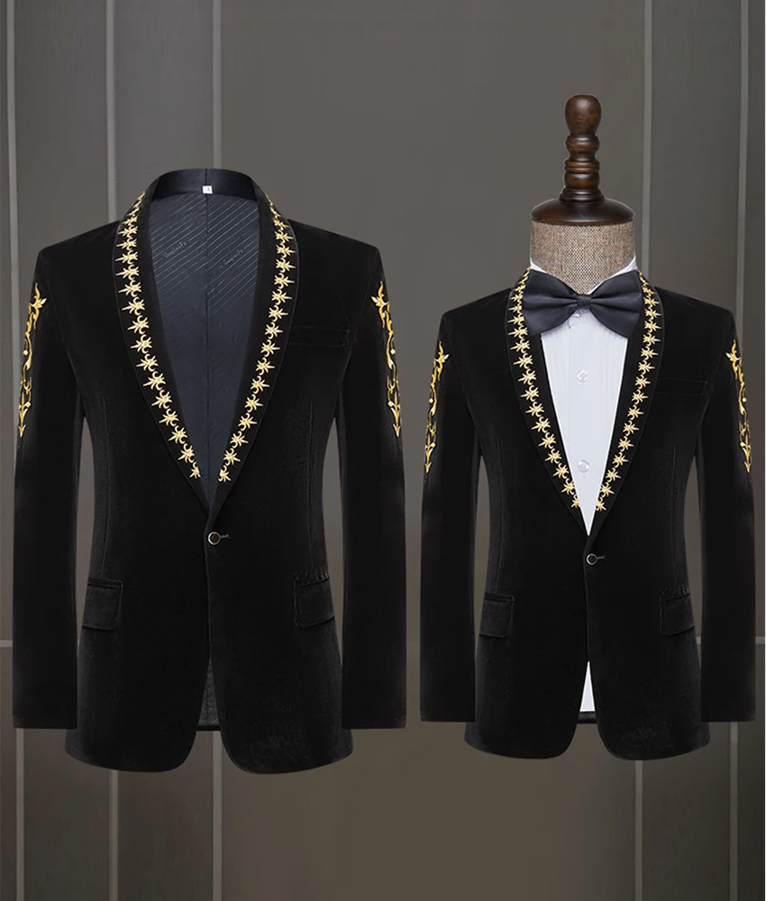 

Graceful Men's velvet embroidered lace-trimmed suit for stage performance High QualityWedding Party Dress Special Occasion Gowns