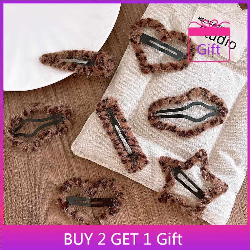 Korean Leopard Print BB Hair Clips with Hollow-out Design Fluffy Hairpins for Girls Cute Baby Hair Accessories