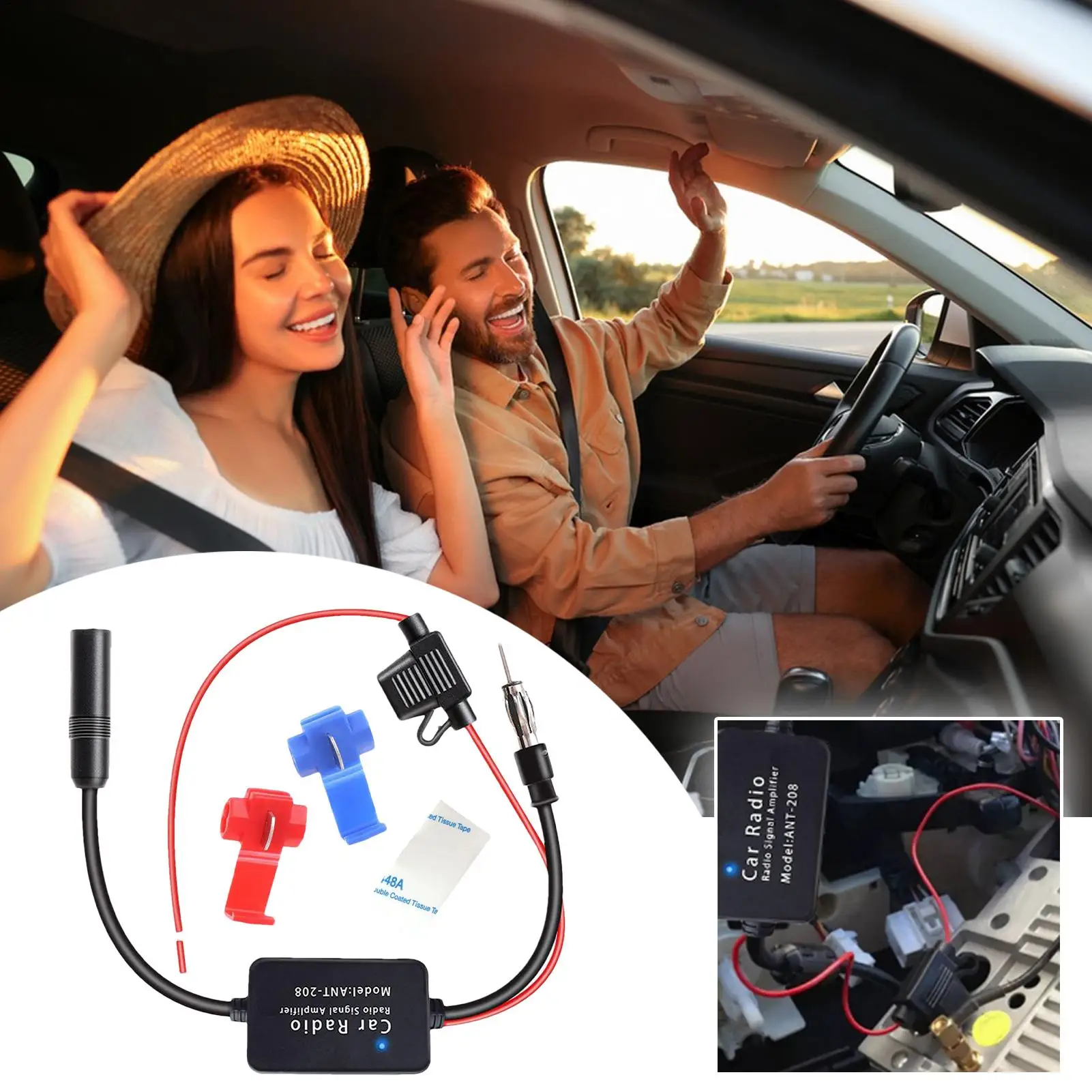12V Universal FM Signal Amplifier Anti-interference Booster Car Antenna Radio with Noise Filters Ring for Marine Car Boat Truck