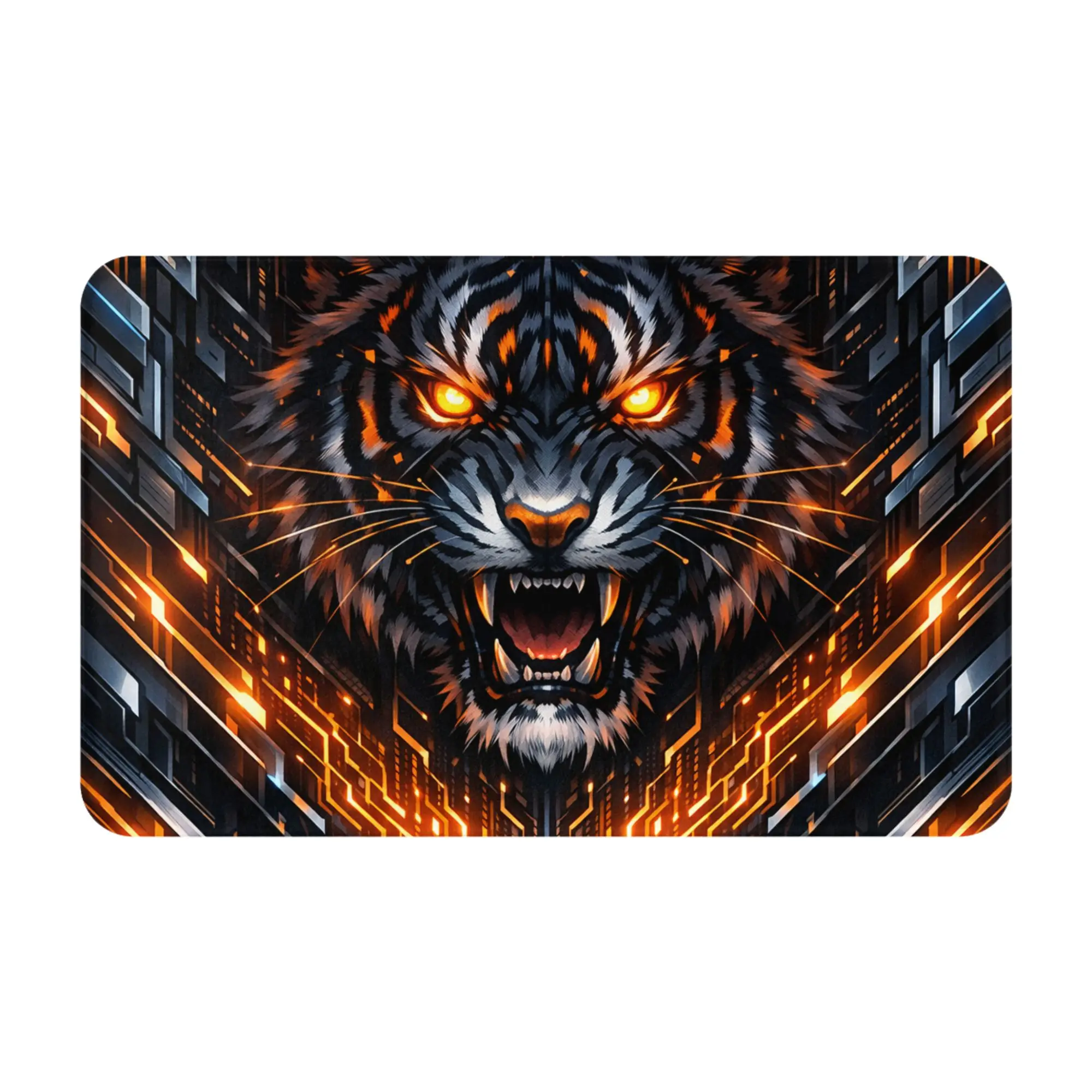 Cyber Mechanical Tiger Dark Sci‑Fi Art Non-slip Mat Kitchen  Absorbent Doormat Home Decor