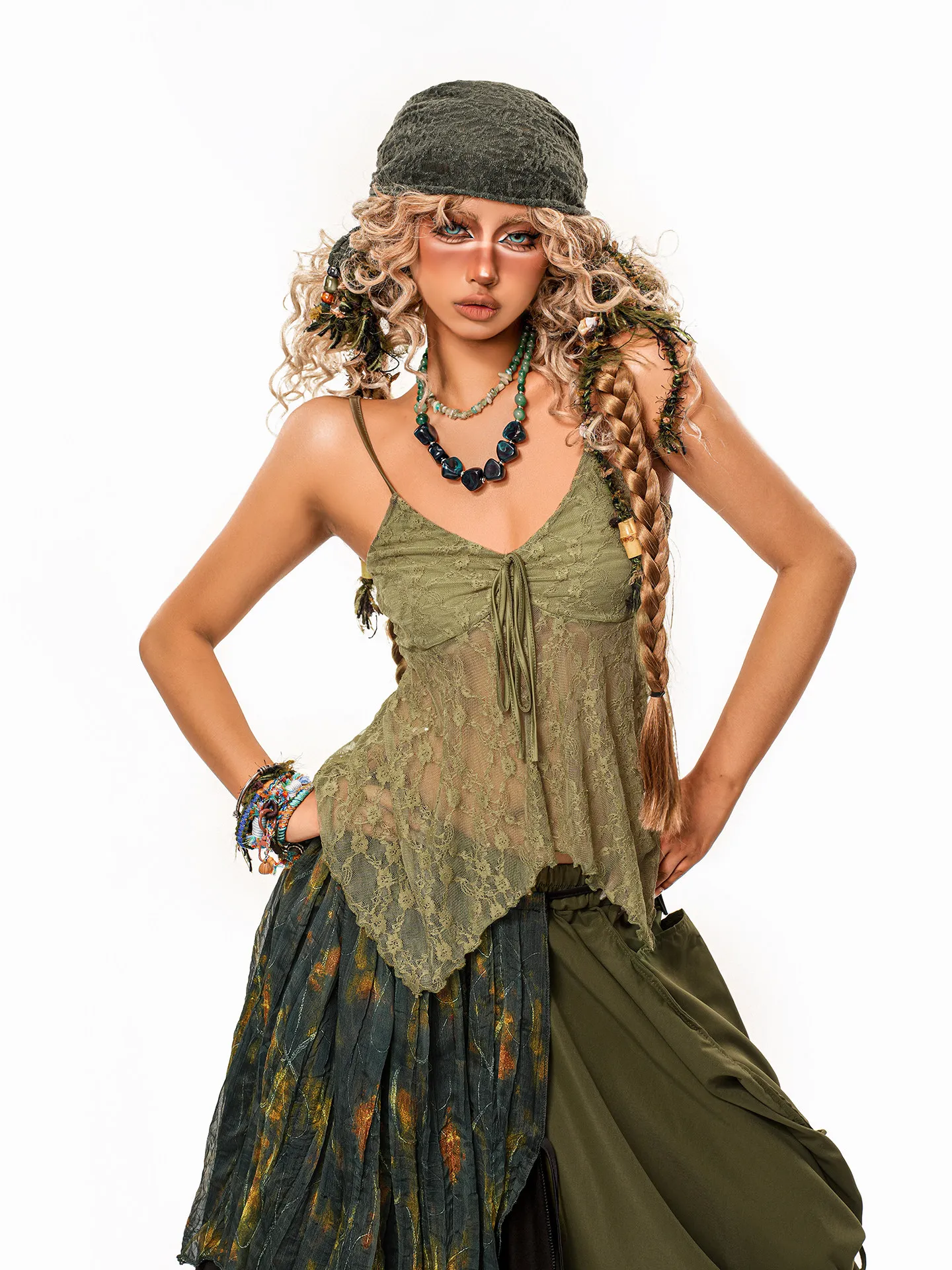 Retro Hook Flower Hollow Lace Camisole Vest V-Neck Irregular Hem Slightly Transparent Fashionable Sexy Y2K Women's Top New