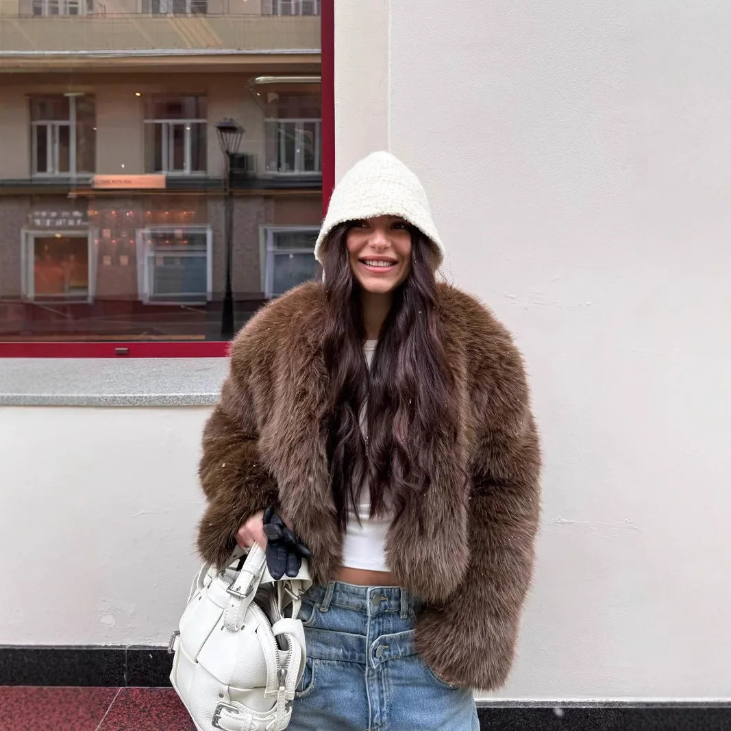 

Women's Short Tuscan Fur Outwear Casual Street Style Fox Fur Coat Autumn Winter European American Fashion