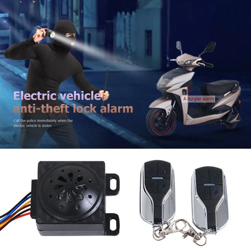 

36-72V Dual Remote Control Electric Scooter Alarm Security System Waterproof Dustproof 110dB Moped Anti-theft Alarm System